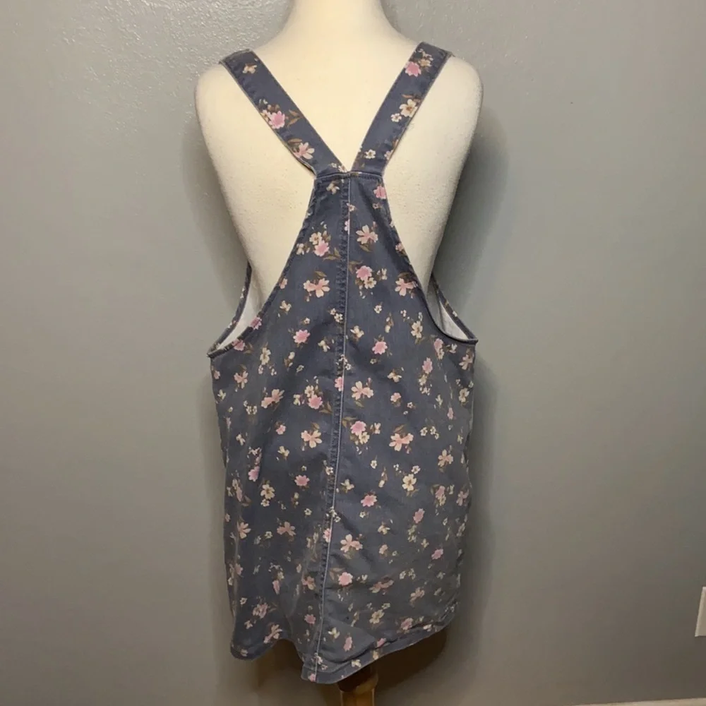 No Boundaries Denim Overalls Dress Floral Print Juniors 11/13